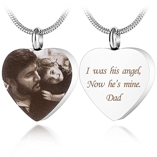 Farfume Colgante de cenizas de cremación personalizado, con nombre, fecha, recuerdo, en forma de corazón, urna para mascotas, humanos (collar de cenizas de corazón plateado)