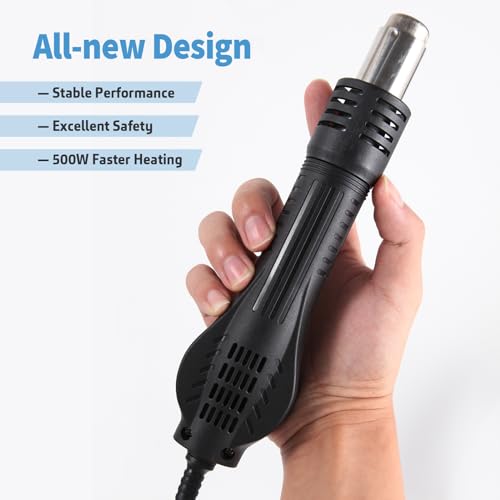 FEITA 858D Hot Air SMD Rework Station Digital Soldering Heat Gun Tool Kit with Desoldering Iron Holder, 3 Nozzles, 1 Spare Heating Element, 1 ESD Curved Tweezer & Extras Accessories