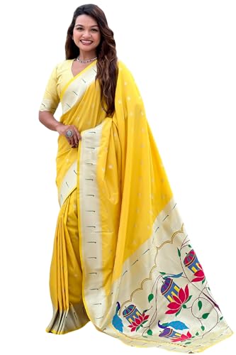 Image of SGF11 Women's Paithani Soft Lichi Silk Kanjivaram Sarees With Blouse Piece