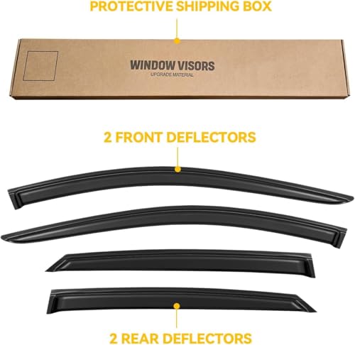 Image of Rain Guards Window Visor for 2021-2026 Hyundai Elantra Out-Channel | Shields Vent Deflector Shade Wind Dark Smoke 2022 2023 2024 2025 21 22 23 24 25 26, Tape-On Outside-Mount, 4PCS