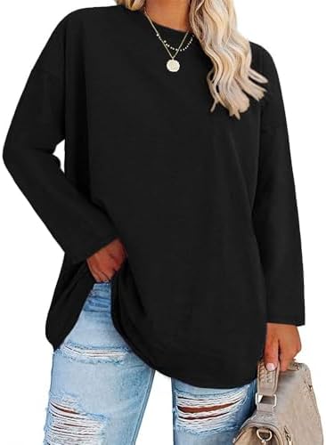 Fisoew Damen Große Größen Langarmshirt Rundhals | Plus Size,Oberteile,Basic,Oversize,Sweatshirt,Longsleeve,Pullover,Tunika,Longshirt