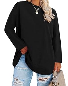 Fisoew Damen Große Größen Langarmshirt Rundhals, Schwarz, 3XL