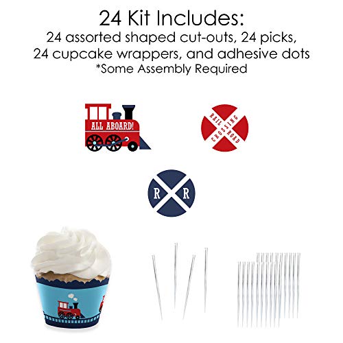Big Dot of Happiness Railroad Party Crossing - Cupcake Decoration - Steam Train Birthday Party or Baby Shower Wrappers and Treat Picks Kit - Set of 24 by Big Dot of Happiness - Image 4