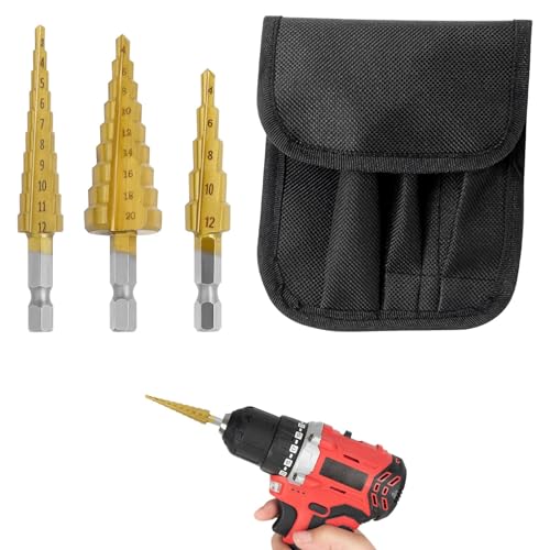 HSS Step Drill Bit Set,3 Pcs Step Drill Bit for Metal Set,Hole Cutter Drill Bit,High Speed Steel Step Cone Drill Bits for Hard Metal Stainless Steel Wood Drill Hole Cutter Bits(4-20mm, 4-12mm, 3-12mm)