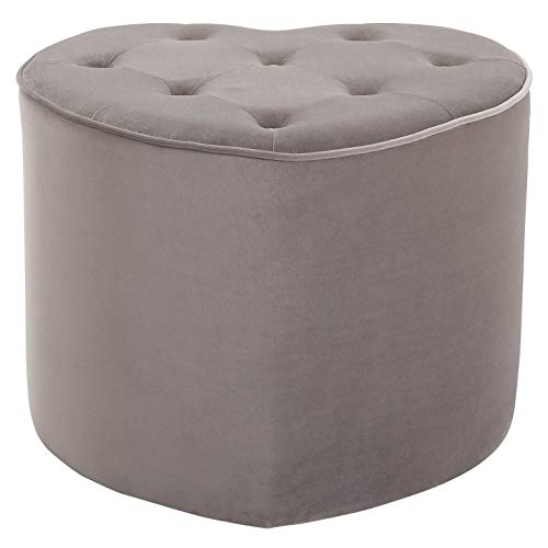 BIRDROCK HOME Heart Tufted Silver Velvet Ottoman Foot Stool – Soft Large Padded Stool - Great for The Living Room and Bedroom Vanity Chair - Upholstered Decorative Furniture Rest