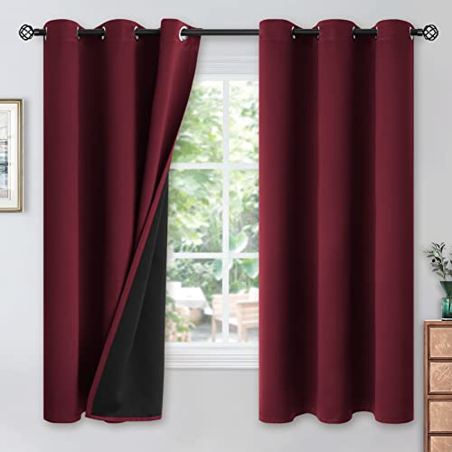 Image of YoungsTex Burgundy 100% Blackout Curtains for Bedroom, Thermal Insulated Drapes with Grommet Full Room Darkening with Black Backing for Living Room, 2 Panels, 42 x 63 Inch
