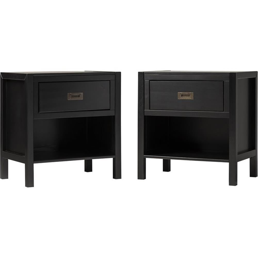 Chelsea Classic 2-Piece Solid Wood Open Cubby 1-Drawer Nightstand Set Black Set of 2