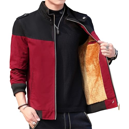 JEsilunmaMY Men's Color Block Cotton Cargo Jacket Classic Stand Collar Sherpa Jacket Fleece Lined Warm Winter Bomber Coat