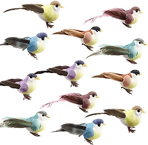 Fonzci 12Pcs Artificial Foam Feather Birds, Mini Love Birds Clip on Christmas Tree Fake Birds DIY Crafts for Home Garden Party Wedding Decoration