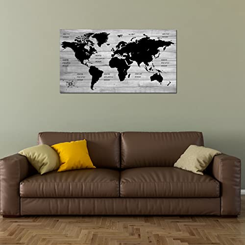 Taomi Living Room Wall Art Black And White Grey World Map Large Size Wood Grain Map Of The World Black Artwork For Office Home Decorations Classroom Wall Décor Picture Frame Ready To Hang 20X40Inch #TOP7
