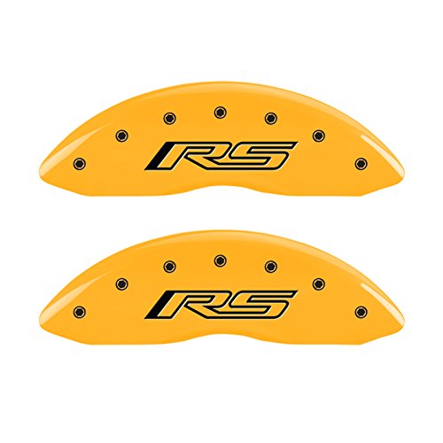 Image of MGP Brake Caliper Covers Compatible with 2010-2015 Chevrolet Camaro (Requires 18 inch+ Wheels, V6) Powder-Coated Finish, 4 PCS Front and Rear - Yellow, RS (Gen 5 /6) Engraving
