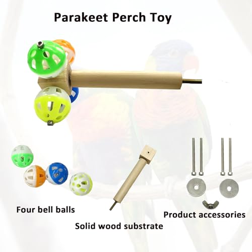 Image of PINVNBY Bird Perch Stand Toy with Rotating Balls, Parakeet Perch Toy Bird cage Accessories Wooden Puzzle Parrot Toys Bird Perch for African Greys，Budgies, Lovebirds, Medium Parrots