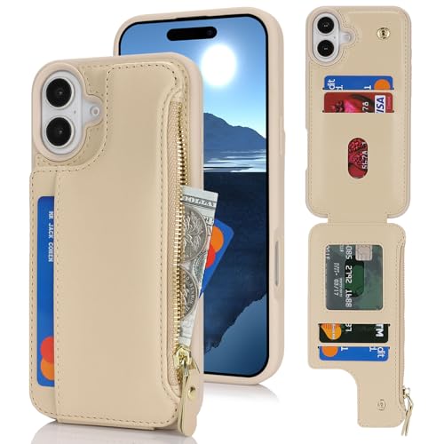 Poche en cuir à fermeture éclair et portefeuille iPhone 16 pour vos sorties