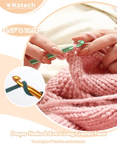 Image of Katech 8PCS Tunisian Crochet Hooks Set, 13.78 Inch Large Crochet Hooks 6.5mm-11mm Aluminum Crochet Needles, Extra Long Crochet Needles for Beginner Learn to Crochet Blanket Shawls Gift