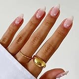 DANMANR Pink Medium Press on Pearl Nails Gradient False Almond Nails Full Cover Acrylic Fake Nails for Women and Girls 24PCS