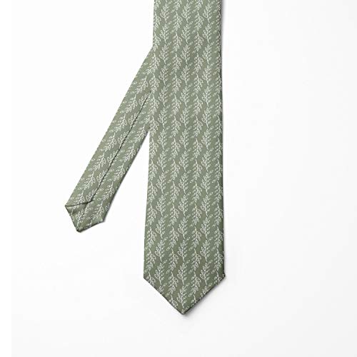 Ambesonne Necktie, Nature Leafy Branches, 3.7", Sage Green And White #TOP1