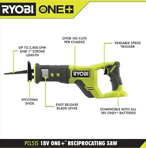 Ryobi One+ 18V Cordless Reciprocating Saw (Tool Only), Pcl515B #TOP1