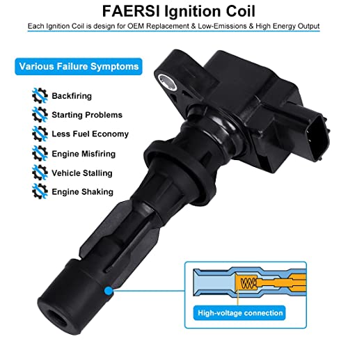 Faersi Ignition Coil Pack Of 4 Replacement For 2006-2013 Mazda 3&6, 2007-2012 Mazda Cx-7, 2006-2015 Mazda Mx-5 Miata, Replace Oe# Uf540 L3G218100A C1683 5C1740 #TOP3