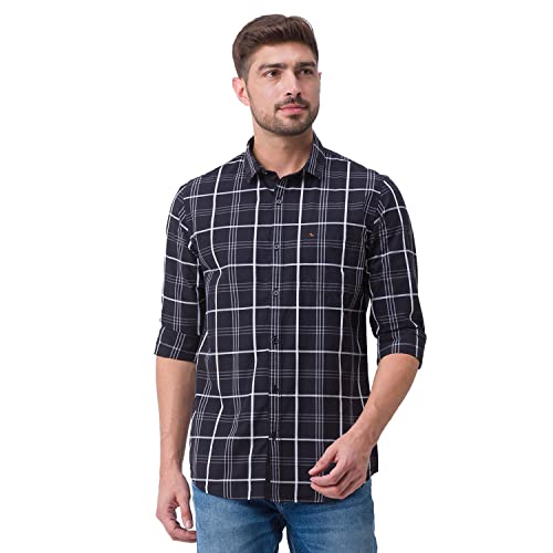 Image of Spykar Men's Regular Fit Raised Collar Full Sleeve Checked Casual Shirts