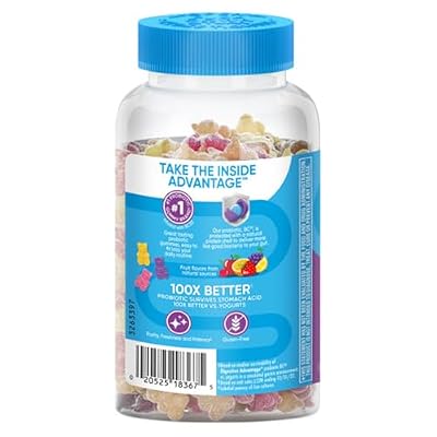 Digestive Advantage 3-in-1 Natural Fruit Flavors Probiotic Gummies for Women & Men Occasional Bloating, Minor Abdominal Discomfort & Gut Health, 60 Count Gummies (3 Pack)