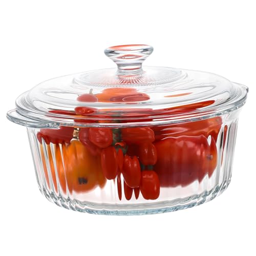 GALPADA Round Glass Casserole Dish with Transparent Lid High Borosilicate Glass Bakeware for Stewing Boiling Soups and Braising Meats Oven Safe Cooking Pot and Serving Bowl with Lid