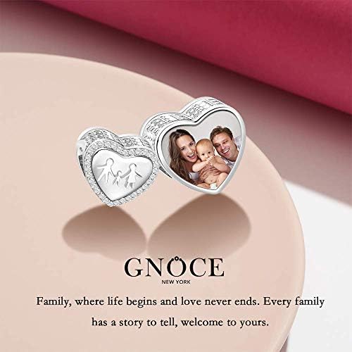 Gnoce Custom Photo Charm Bead Sterling Silver"Love My Family" Heart Personalized Charm Fit For Bracelet Necklace Jewelry Gift for Mom Wife Daughter Family