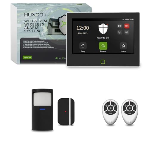 Funk Alarmanlage Set Haus WLAN + GSM 4G für Zuhause | Funk Alarmanlage mit schwarzen 1x Bewegungsmelder, 1x Tür- & Fenstersensoren Modell HUXGO HXA700