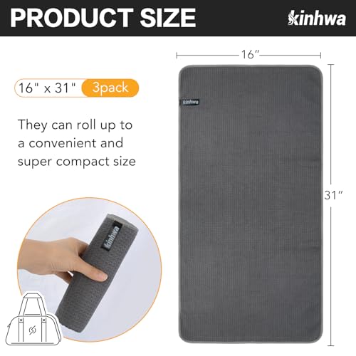 KinHwa Microfibre Gym Towels for Men Women Super Absorbent Sport Fitness Towels Fast Drying Towel for Yoga Camping Travel Hiking 3 Pack 40cm X80cm Grey - Image 3
