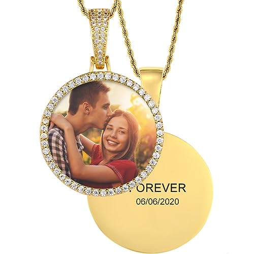 TUHE Custom Picture Necklace Personalized Photo Pendant Gold Silver Memory Customized Picture Chains For Men Women Hip Hop Iced Out Engraved Name Necklaces Medallion Rip Chain