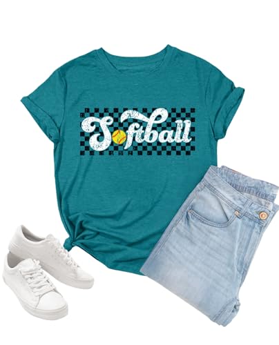 Softball Shirts for Women Softball Mom Shirt Funny Sport Mama Letter Printed Graphic Tee Game Day Sports Fan Gift Tops Blue