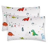 Vicloon Kinder Kissenbezug, 2 Stück Baby Kopfkissenbezug, 40x60 cm Baumwolle Baby-Kissenbezug, Baby Kleinkind Kissen Kissenbezüge, für Jungen Mädchen Bettwäsche - Muster Mehrfarbiger Dinosaurier
