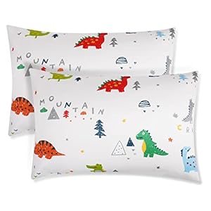 Vicloon Baby Peuter Kussensloop, 2 pack katoen zachte kussensloop voor jongens en meisjes beddengoed, kinderen reizen kussensloop,40 x 60 wasbare en ademende babykussens - Mehrfarbiger Dinosaurier