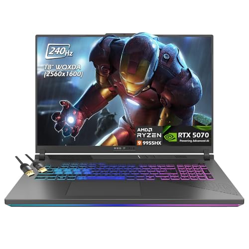 Image of ASUS ROG Strix G18 18 inch WQXGA 2.5K 240Hz Gaming Laptop, AMD 16core Ryzen 9 9955HX, RTX5070 8GB, 32GB DDR5 RAM 4TB SSD, Wi-Fi6E Bluetooth, BacklitKB, Win11, Eclipse Gray, with HDMI Cable, W /GaLiMu