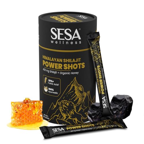 Image of Sesa Himalayan Shilajit Power Shots | 30 Sticks | 400mg Pure Shilajit with Organic Honey | Lab Certified, 70%+ Fulvic Acid | Boosts Energy, Stamina & Immunity | 100% Ayurvedic | No Sugar Adulteration & Additives