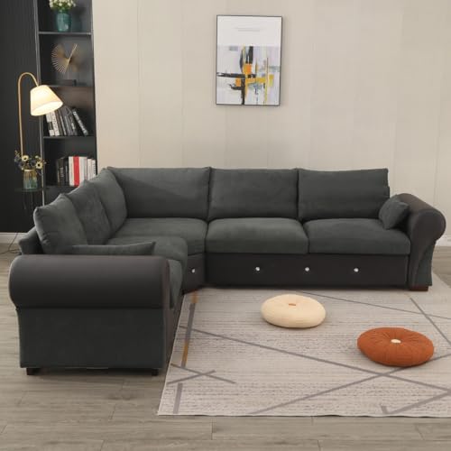 Panana Corner Sofa Linen Fabric Suite & Cushions - Sectional Group Chesterfield Sofa Settee - large corner sofa for living rooms (Dark Gray, 6 Seater L shaped Corner Sofa) - Image 5