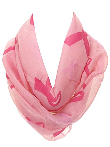 DivaDesigns Women's Light Thin Pink Ribbon Breast Cancer Awareness Infinity Scarf Pink on Pink