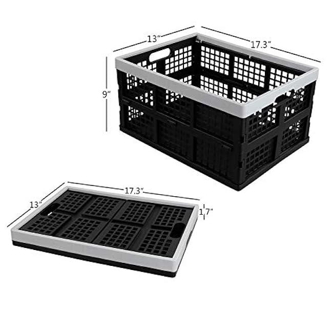 Kekow 28 L Black Plastic Collapsible Storage Basket, 3-Pack Folding Crates Storage