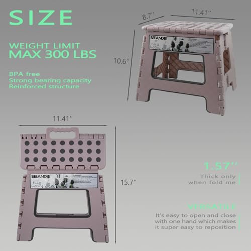 Image of Foldable Step Stool Sturdy Safe Enough - Holds up to 300 Lb - 11 inch Footstool for Adults or Kids, Folding Ladder Storage /Opens Easy, for Kitchen,Toilet,Camping (Dusty Pink Puple)