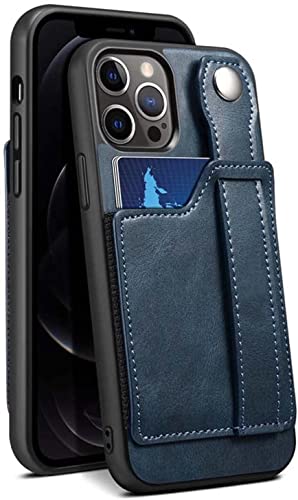 Étui en cuir bleu iPhone 13 coque à sangle et protection intégrale