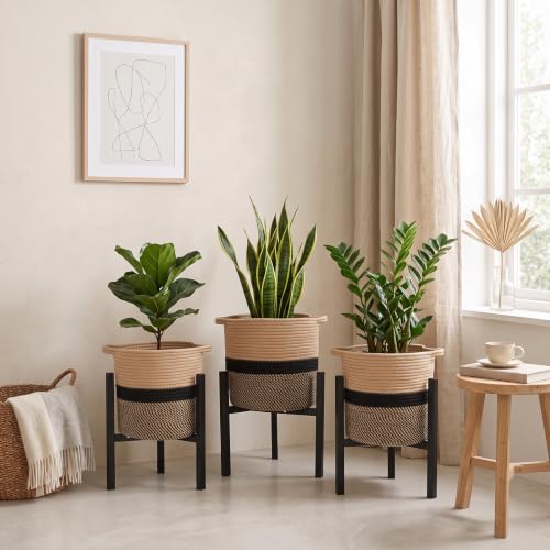 RimCereal 3 Pack Metal Plant Stands with Rope Baskets, Stylish, Boho by RimCereal - Used condition - US$48.56
