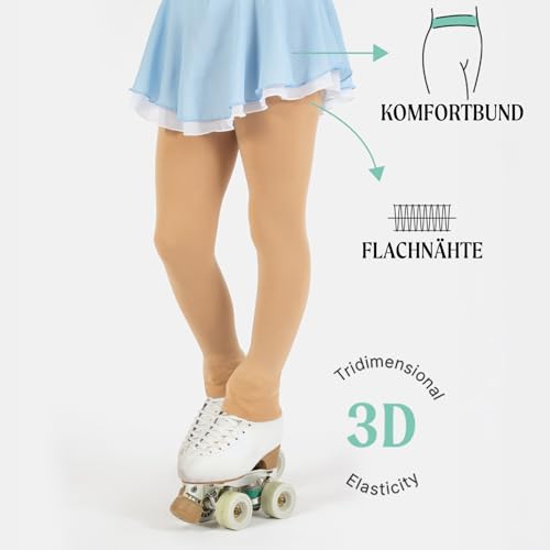 CALZITALY Mädchen-Eiskunstlauf-Strumpfhose, fußlose Strumpfhose, Eislauf-Leggings, blickdichte Leggings, 80 DEN, hergestellt in Italien (Hautfarbe, 8-10 Jahre)