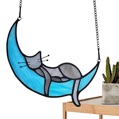 Vitral de gato,Gato pendurado em janela de vitral | Ornamento de decoração de gato presentes de luto