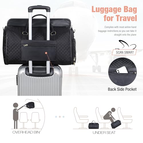 Tonyeee Convertible Duffel Garment Bag, Garment Duffle Bags for Travel, Carry on Garment Bag for Women, Overnight Bag Weekender Bag with 6 Organizer Bag, 2 in 1 Hanging Suitcase Suit, Black - Thumbnail 7