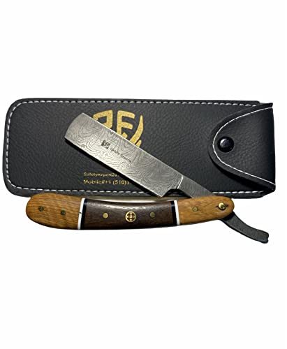 Hand Made Damascus Steel Barber Folding With Shaving Razor And Olive Wood Handle Classic Barber Edge Men Straight Razor Leather Case Strop Shave Great Gift (Traditional) #TOP2