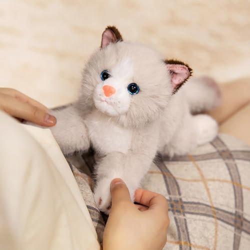 Image of PEACH CAT Cat Stuffed Animal 9.8 inch Realistic Kitten Plushies Soft Plush Toys Gifts for Kids Grey and White