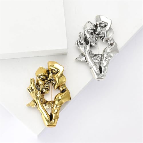 Image of Couples Kiss Shape Brooch Pins For Women Men Fashion Unique Corsage 3D Portrait Abstract Art Lovers Face Badge Lapel Pin Dress Suit Clothes Accessories Vintage Unisex Jewelry