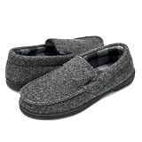 DL Men's Memory Foam Moccasin Slippers Breathable Moccasin Slippers Micro Wool House Shoes Anti-Slip Sole Indoor Outdoor, Light Grey,11