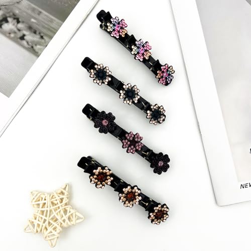 Set de 4 pinzas para cabello con piedras brillantes trenzadas miniatura 7