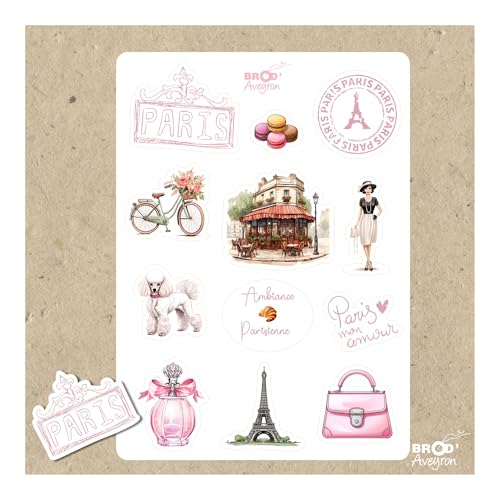 12 Stickers Autocollants sur la Ville de Paris Tour Eiffel France - Personnalisez votre Agenda, votre carnet de voyage et vos objets avec Style !