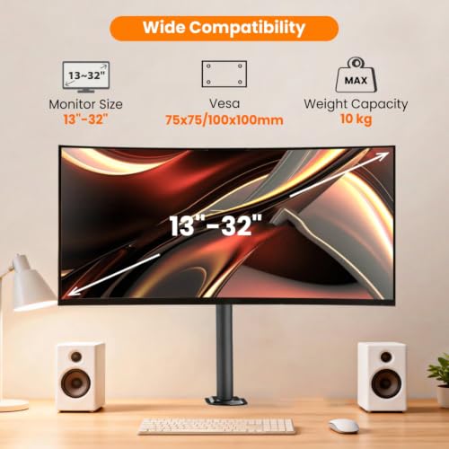 Image of Dyazo Monitor Arm for 13-32 Inch Screens | Gas Spring Height Adjustment with Extended Reach | VESA 75x75 & 100x100mm Compatible | Tilt, Swivel & 360 Rotation with Cable Management | Support Upto 10kg